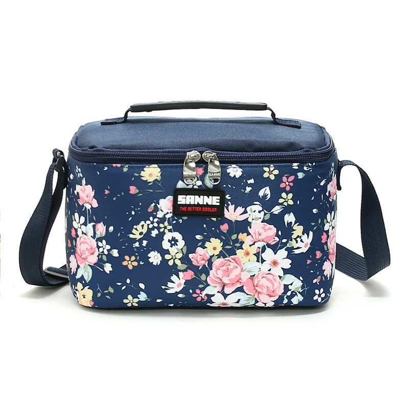 SANNE 5L Thermal Portable Cooler Bag Thickened Lunch Box Square Insulated Ice Pack with Floral Pattern Waterproof Bento Bag