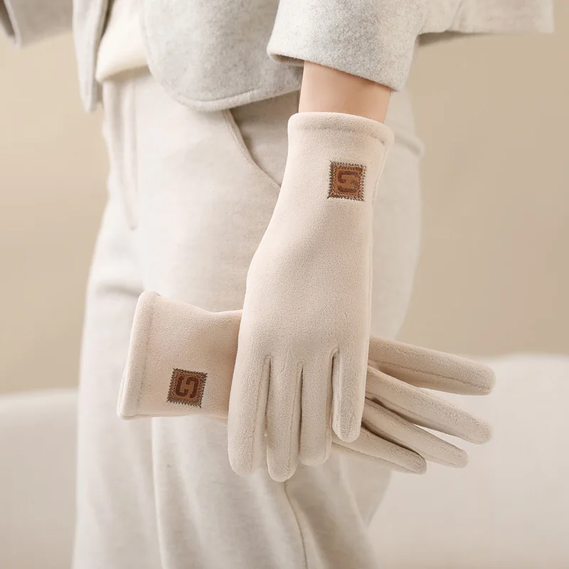 Solides Polarfleece für Damen, Winter, Outdoor, Radfahren, Fahren, Touchscreen, warm halten, Vollfinger-Handschuhe, winddicht, winddicht, kältebeständig