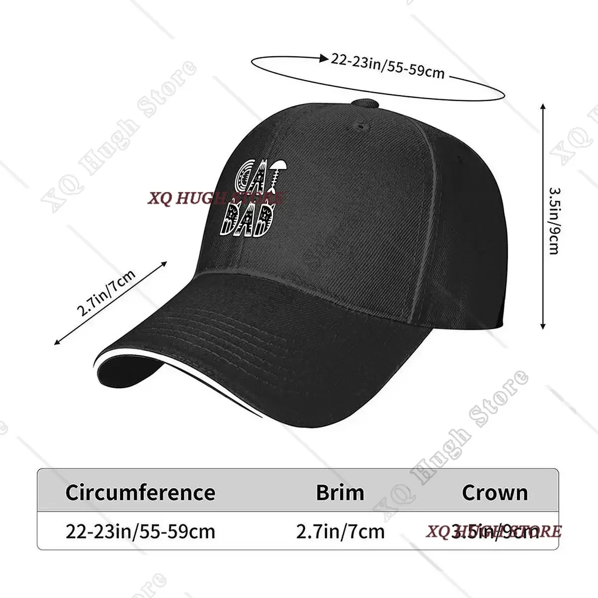 Cat Alphabet Lettering Fishbone Black White Feline Design Hip Hop hat Fashion Outdoor Sports Sandwich Baseball Cap
