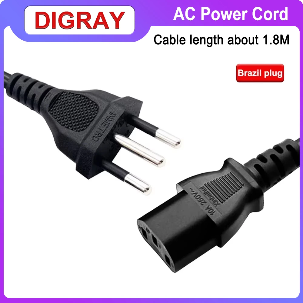 DIGRAY 1.8m Power Cord Plug AC Power Cord Extension Cable Suitable For PC Computer Monitor Machine