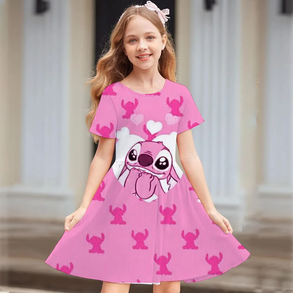 

3-14 Year Old Little Girl Princess Dress Baby Girl Short Sleeved Stitch Fashion Stich Dress Children Girl Daily Vacation Wear