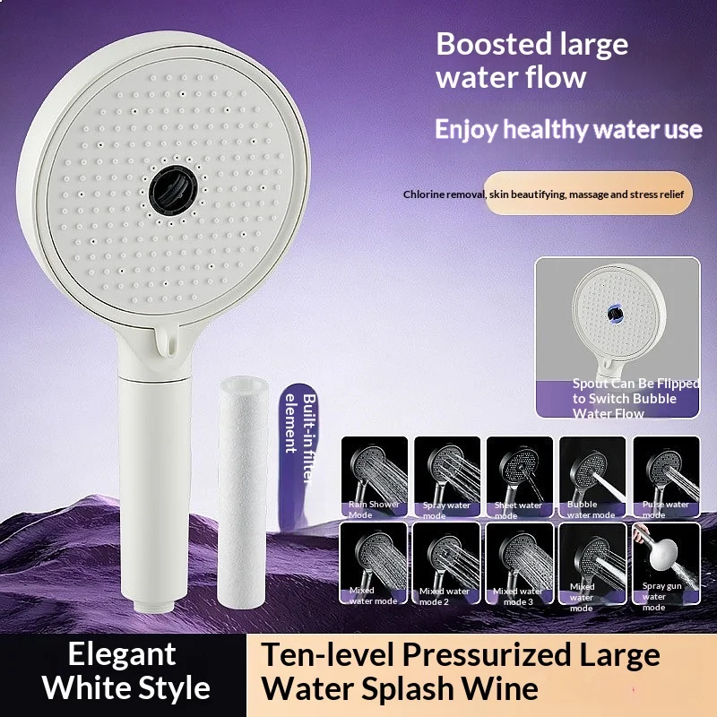 New 8-Function High Pressure Filter Shower Head with Large Panel Handheld Spray
