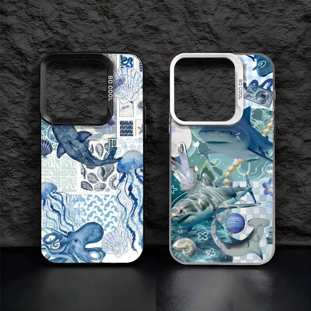 

Fish S-Shark Blue Sea Ocean Phone Case For iPhone17, 16,15,14,13,12 Pro Max Black Candy Matte Shockproof Cover