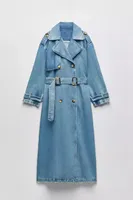 Europe and The United States Autumn New Fashion Street Personality Double Breasted Lapel Casual Long Denim Coat with Belt Women