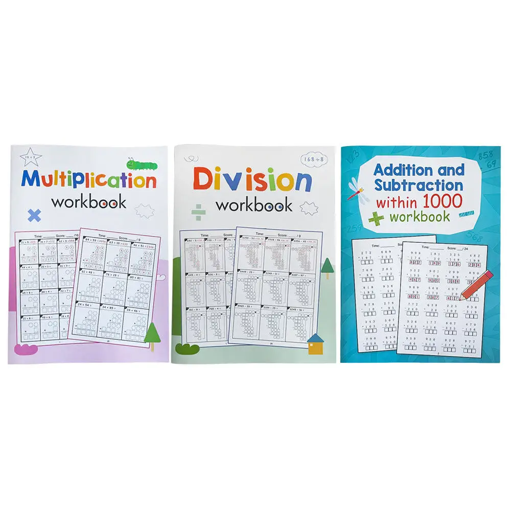 3Pcs Daily Math Practice Workbook for Kids Multiplication Division Drills Difficulty Compact Lightweight Home School