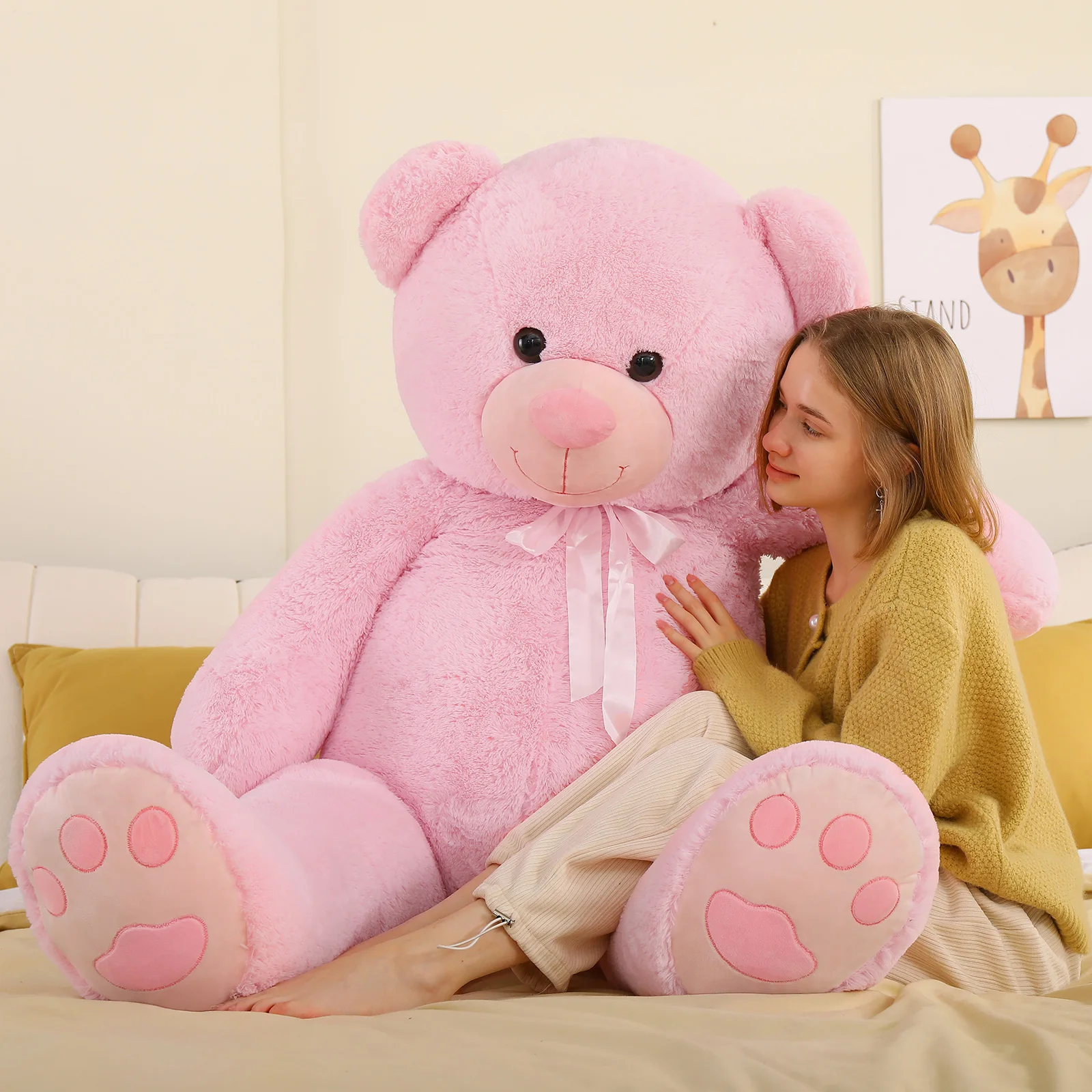 Boneka Beruang Raksasa Tezituor Tinggi 5 Kaki - Boneka Hewan Ukuran Asli Warna Pink 59 inci - Boneka Plush Besar dan Lembut dengan Jejak Kaki - Hadiah Valentine