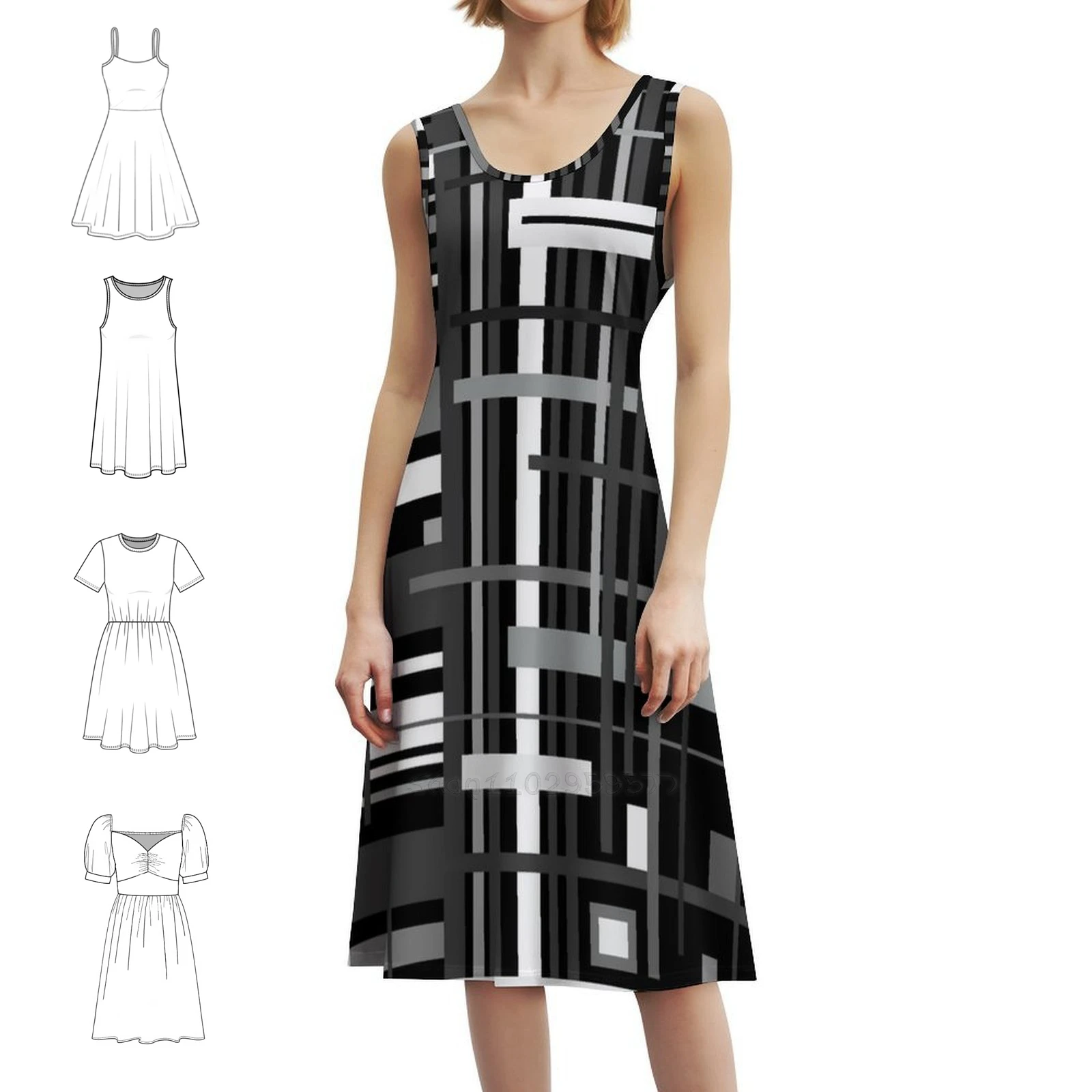 فستان حفلات نسائي بنمط مستوحى 6، ملابس نادي مطبوعة عصرية للنساء، نمط هندسي مستوحى من اللون الرمادي