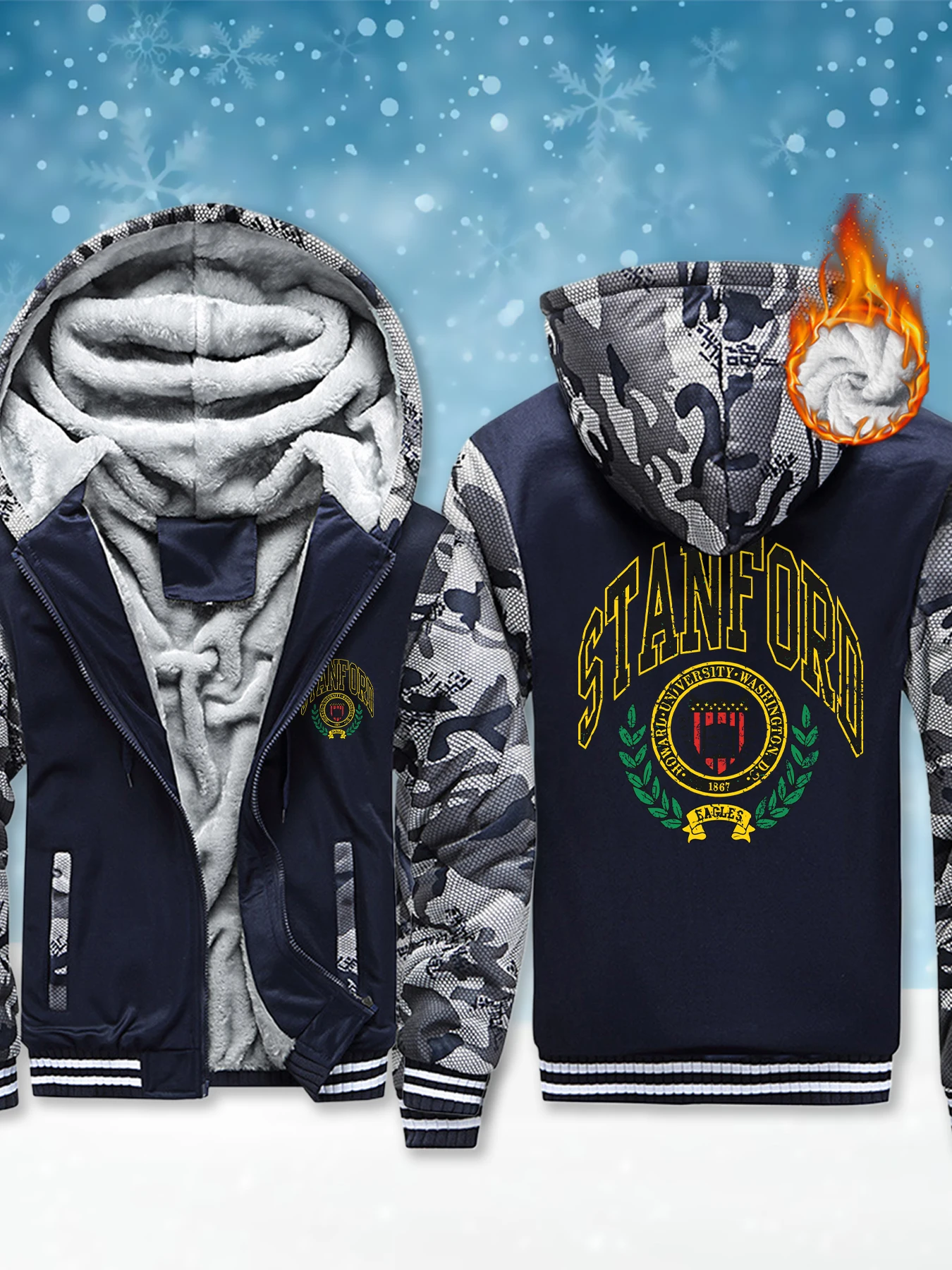 

Stanford Eagles 1867 Print Men Coat Warm Fleece Hoodie Casual Fashion Zipper Jacket Thick Soft Hoody Winter Outdoor Streetwear