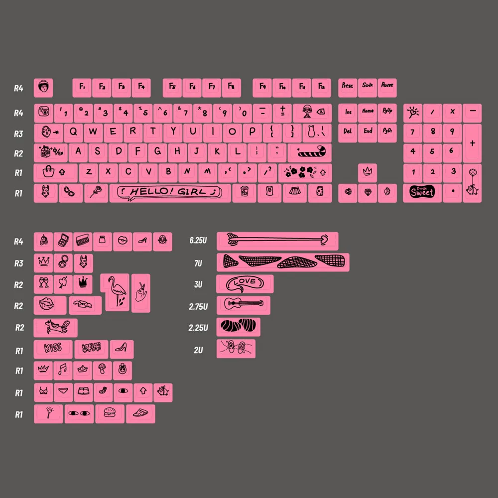 

Black Pink Graffiti Keycap PBT 145 Keys KOA Profile DYE Sub ISO Enter ANSI Layout Sets For Cherry Mx Switch Mechanical Keyboard