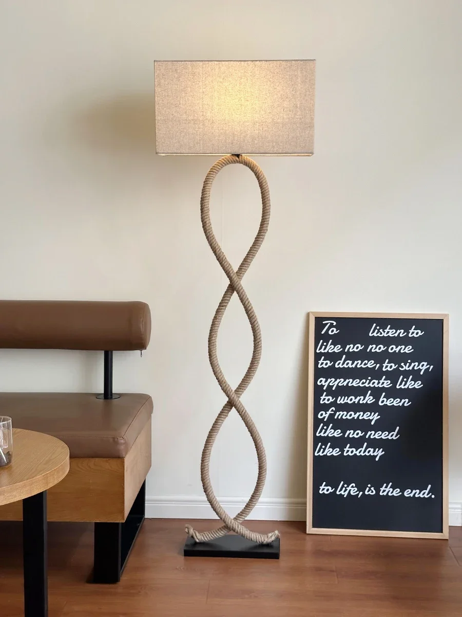 Hemp Rope Floor Lamp Living Room Bedroom Sofa Side French Retro Nostalgic Chic Silent Style Ambience Light