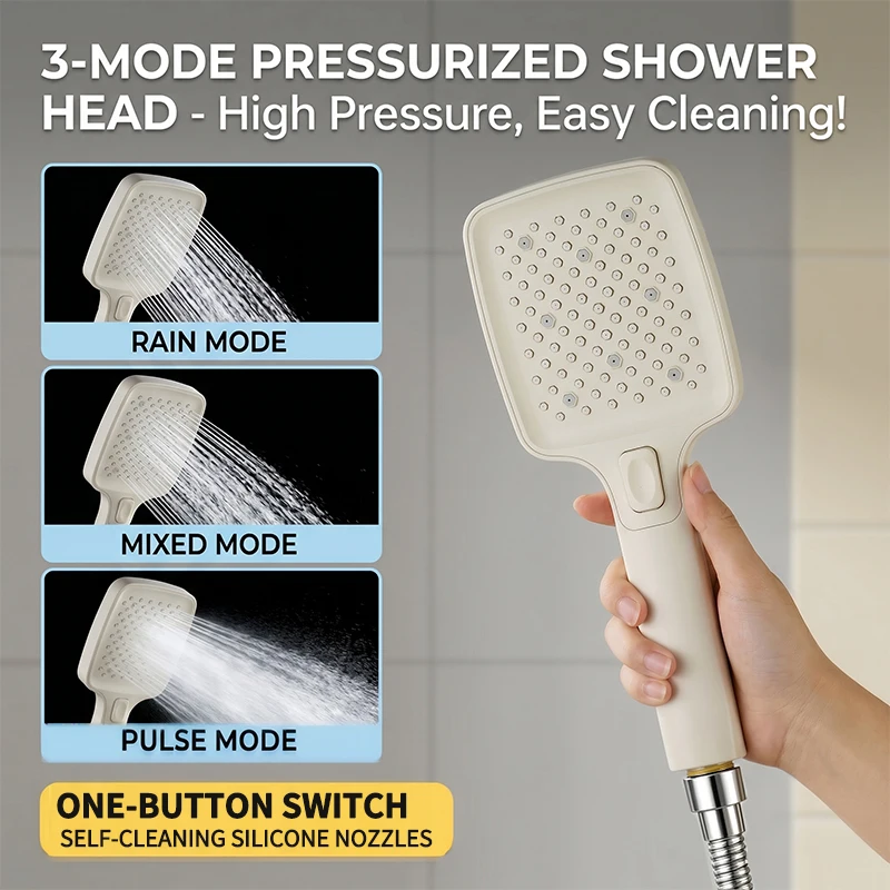 High Pressure Super Charged Pressurized Handheld Shower Head, Water Saving Rainfall Spray Nozzle, Universal Fit for Bathroom