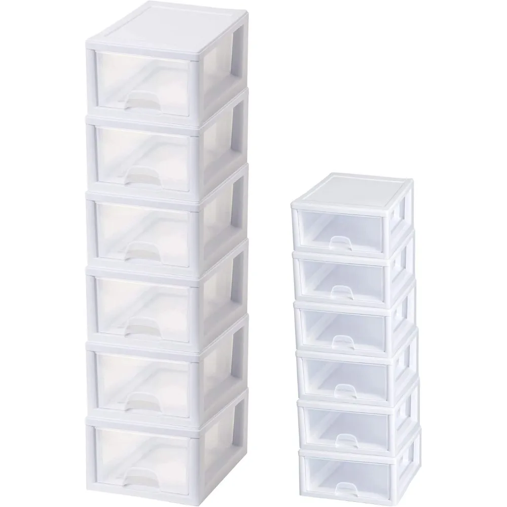 

Clear Plastic Stacking Storage Drawer Container Box (6 Pack) + 6 Quart Storage Drawer Container Box (6 Pack)