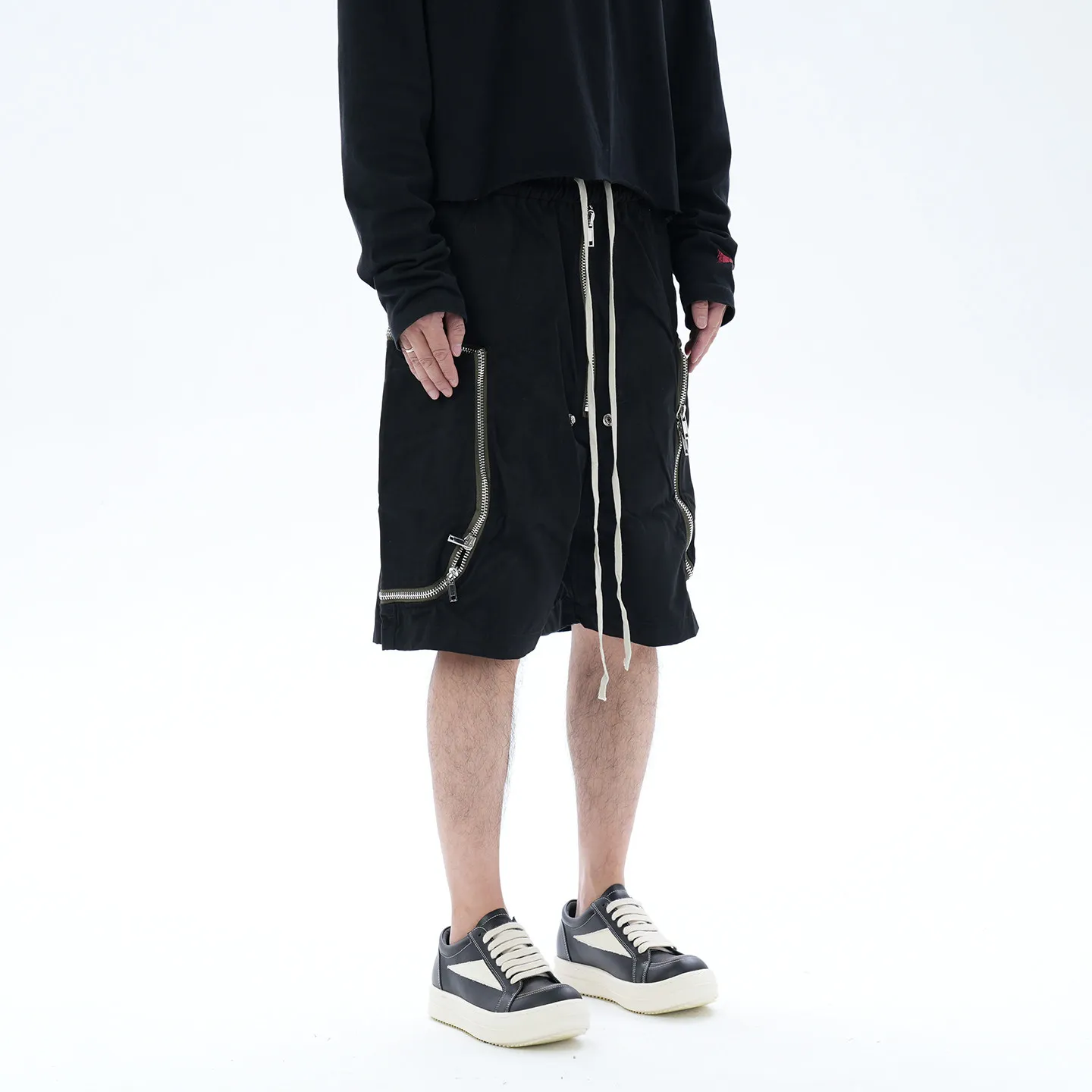 Fashion American Retro Three-Dimensional Large Pocket Contrast Color Zipper Drawstring Wide Leg Men's Summer Casual Shorts
