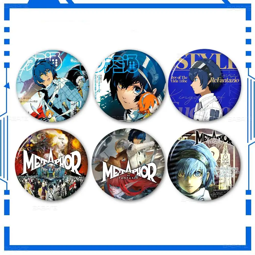 لعبة فيديو M-Metaphor Refantazio 32/44/58 مللي متر دبابيس كرتونية مستديرة دبابيس يدوية لحقيبة الظهر مجوهرات اكسسوارات هدايا