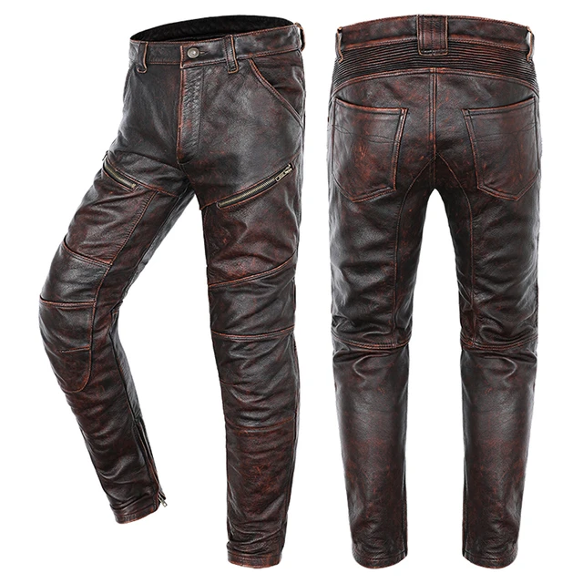 Mens fashion leather biker pants