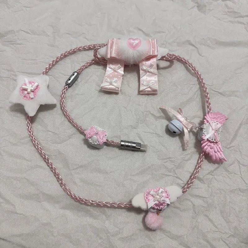 Pink Angel Love Type-C Single Crystal Copper Aviation Plug Cable Customized 8K Magnetic Axis Keyboard Data Cable Charging Cable
