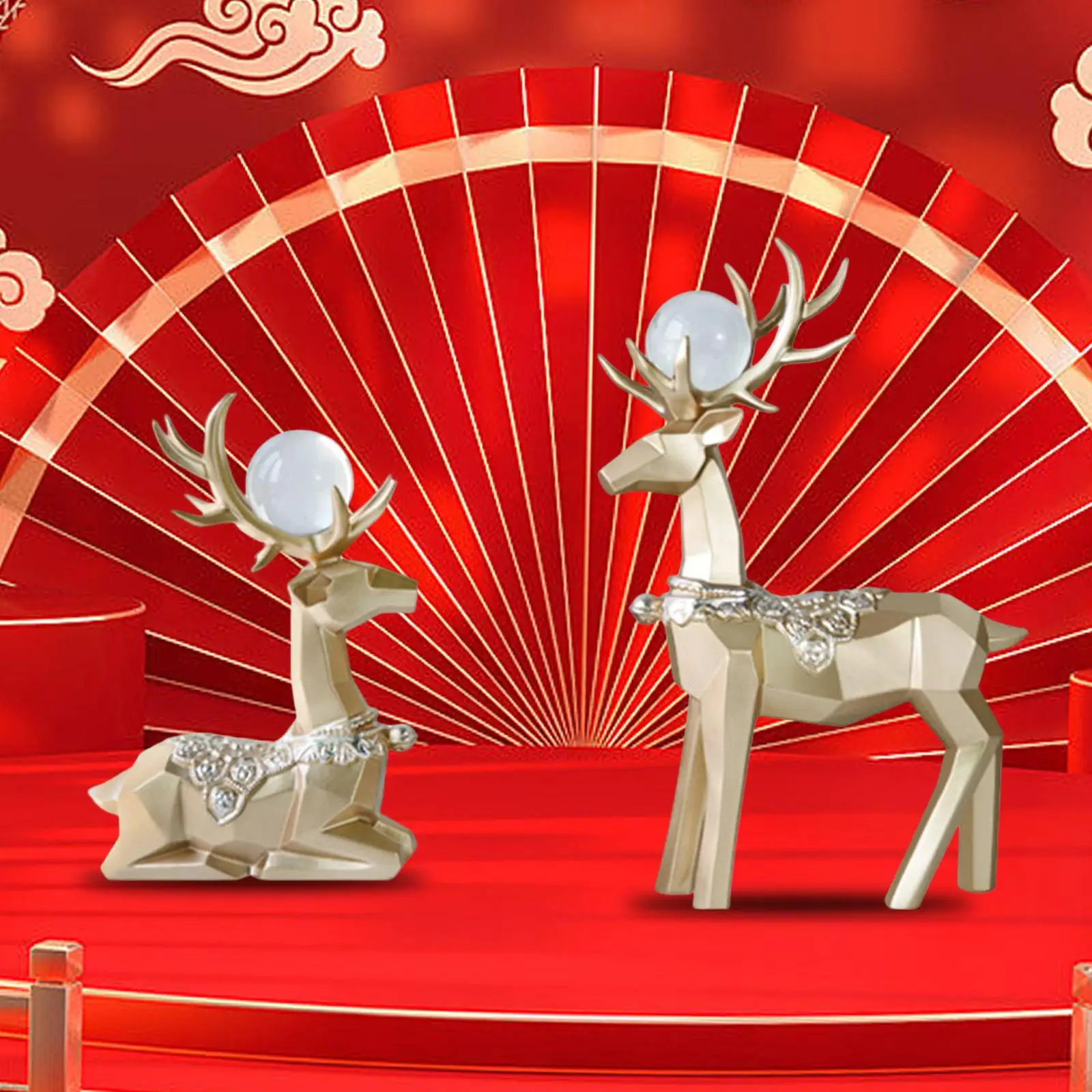 2Pcs Reindeer Figurines Sitting Standing Deers Deer Statues for Home Shelf