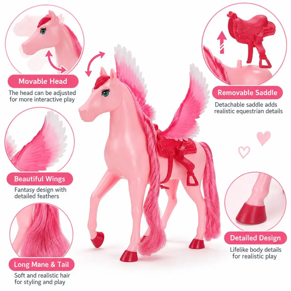 Gifts PVC Toy Horse Figurine Removable Saddle Movable Head Horse Model Long Mane Toy Pony Figurine Dollhouse Scenes