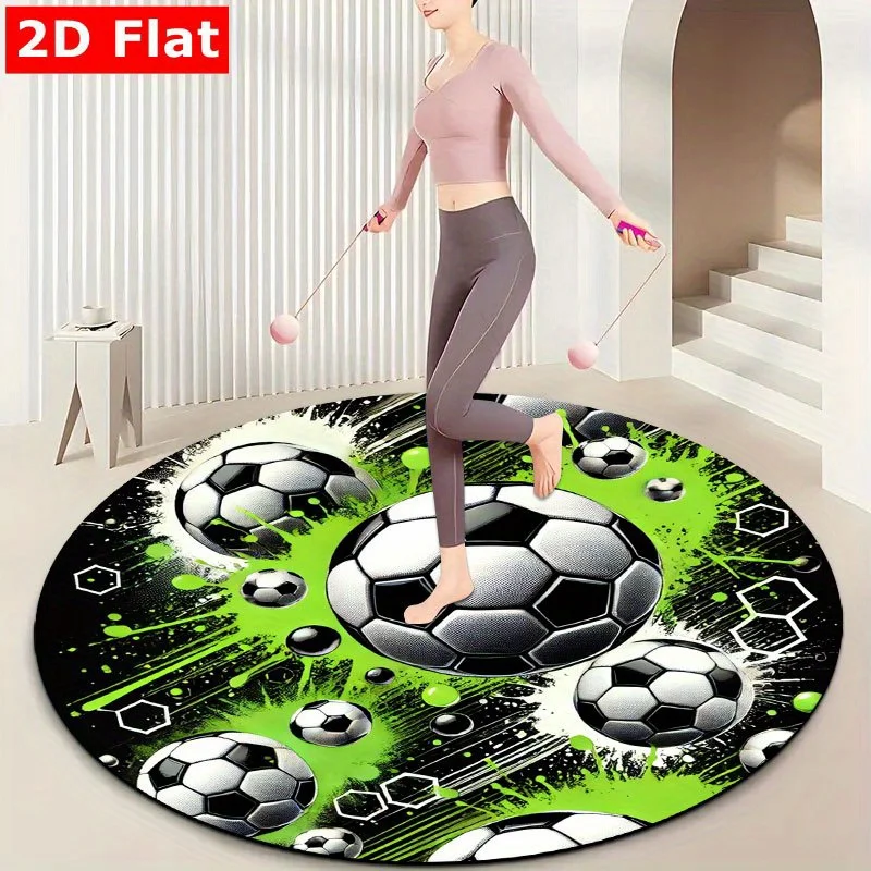 Soccer Ball Splash Sport Round Rug Flannel Athletic Theme Floor Mat for Boys Room Game Room Football Decor Area Carpet
