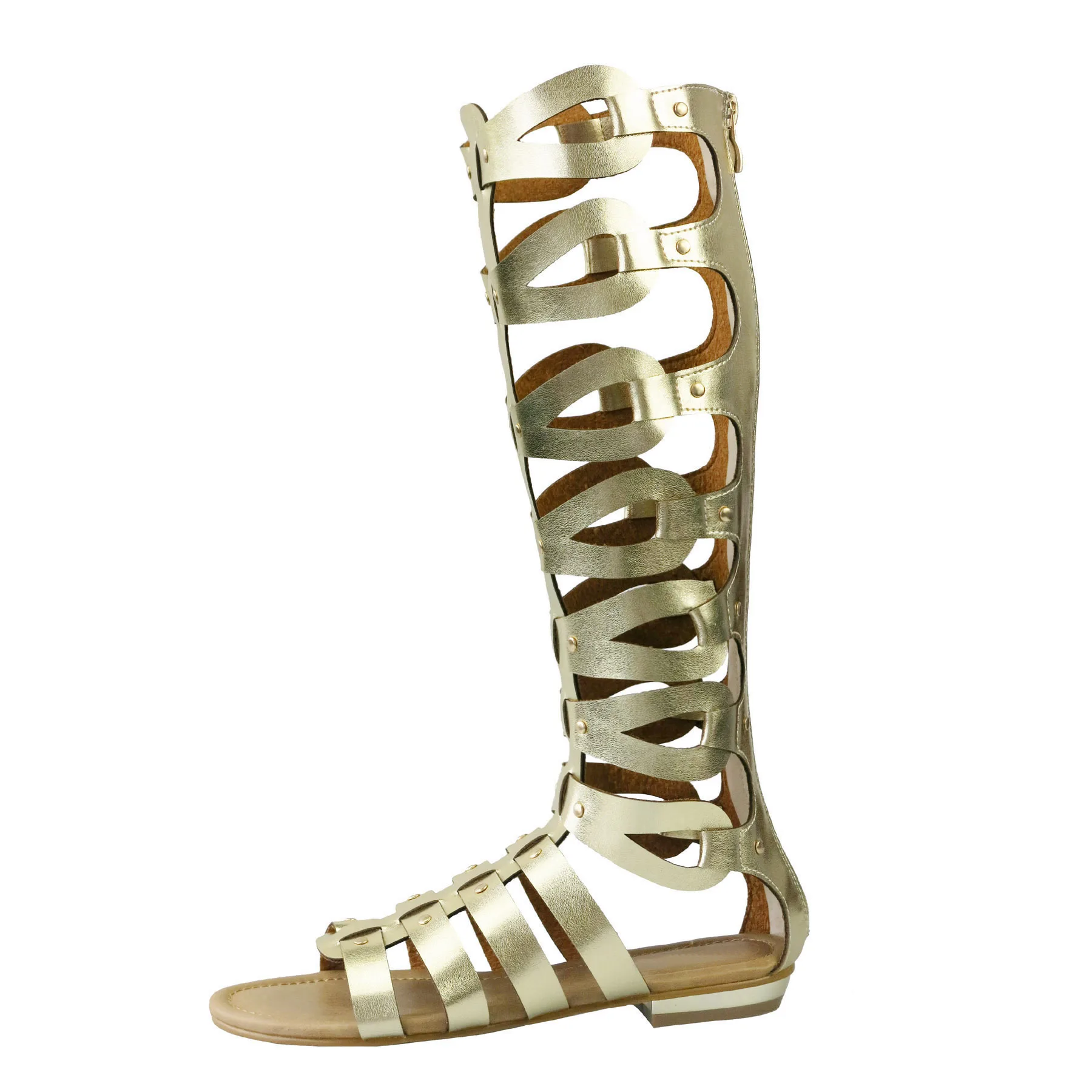 TIMETANG  Women Summer Cool Boots Sexy Open Toe Cut-out Gladiator Flat  Fashion Rome Back Zipper  Street Style  Sandals Shoes