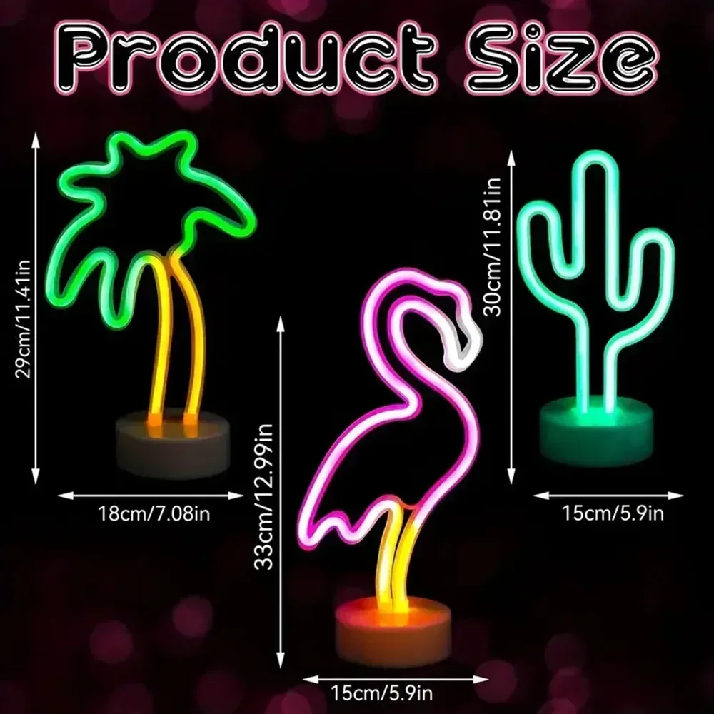 Battery & USB Powered Cute Cactus Neon Sign Lights LED Table Lamp for Party Wedding Birthday Gift Living Room Camping Home Decor