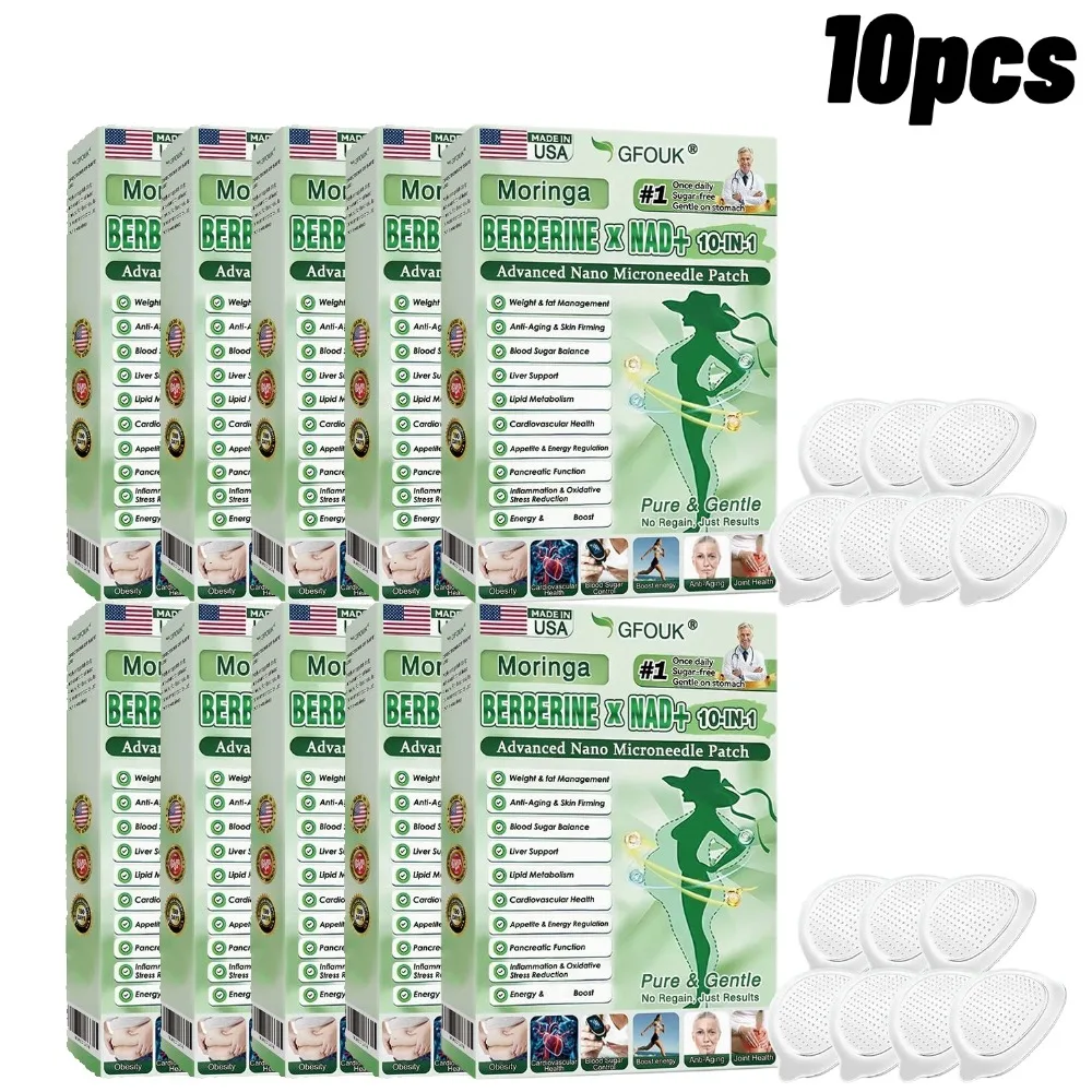 GFOUK Moringa Berberine NAD Patch 10-in-1 Nano Microneedle Gewichtsbeheersing Bloedsuikercontrole Anti-veroudering Transdermale Serum Patch