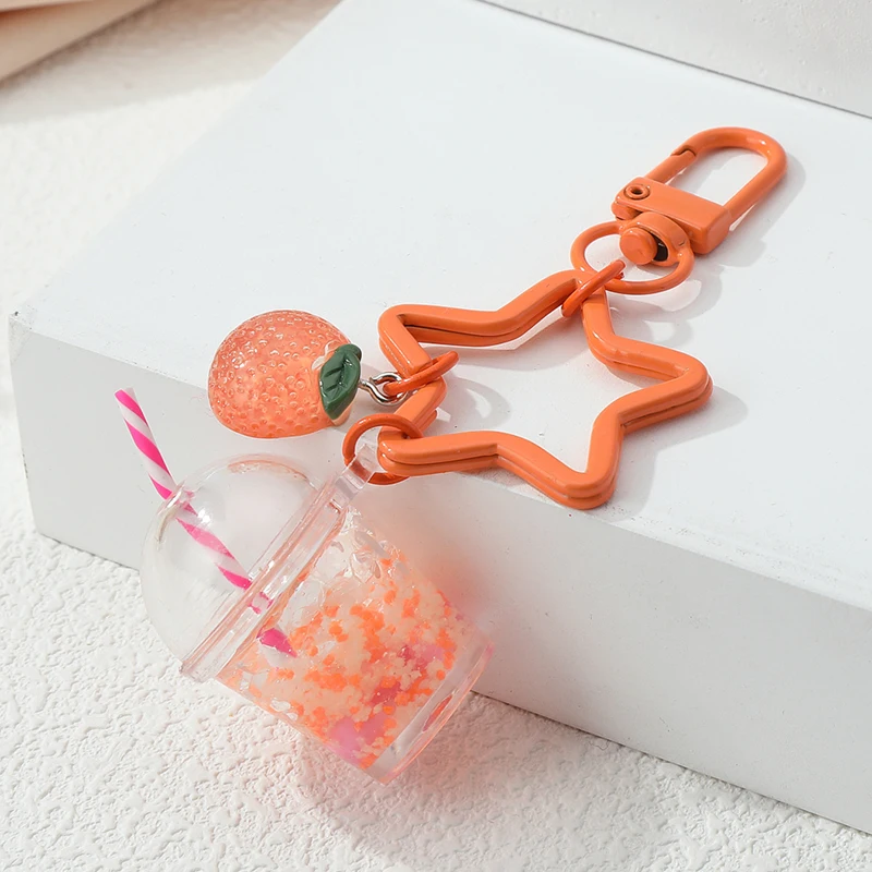 Cartoon  Keychains Cute Orange Fruit Juice Key Rings For Women Girls Friendship Gift Handmade Jewelry Decoration