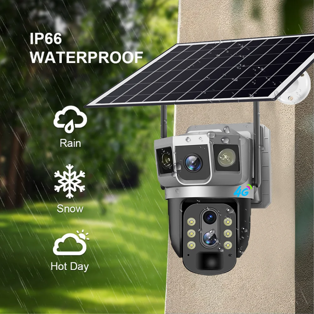 ZC1-Industrial 10 X Optical Zoom hd Dual Lens Triple Screen Solar Camera Color Night Vision Motion Detection 4g Sim Card CCTV