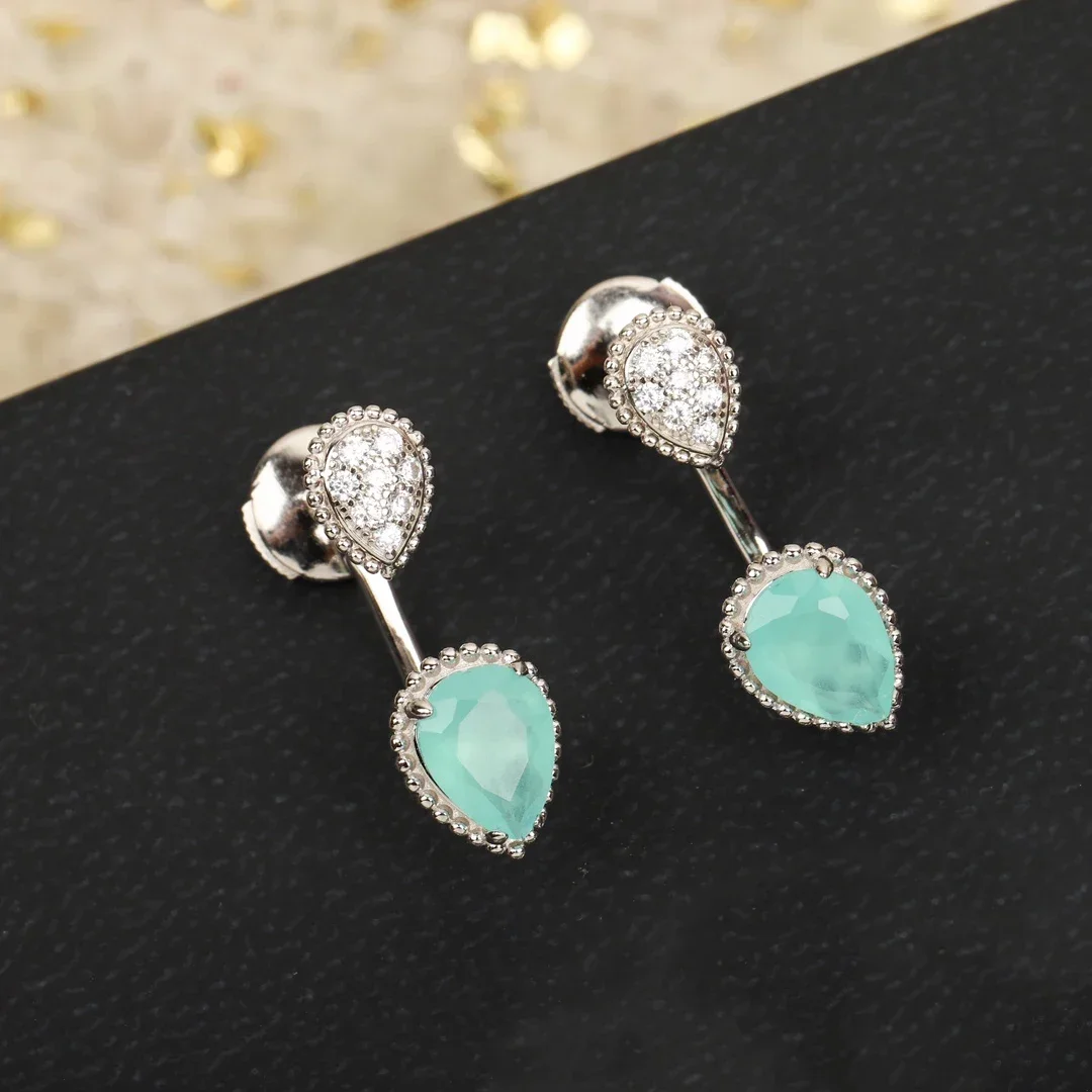 Europe Designer Top Quality Rose Gold 925 Silver Colored Crystal Gemstone Earrings Women Luxury Jewelry Trend