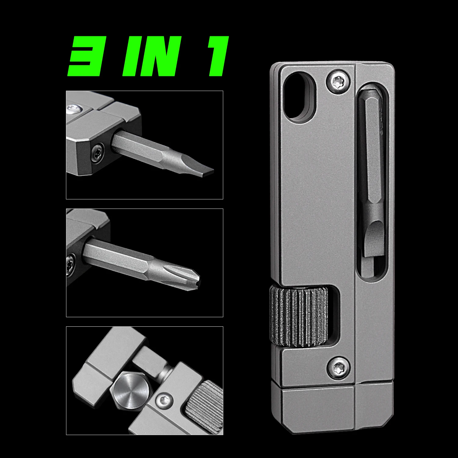 

Titanium Alloy Functional Tool Multifunctional Wrench Outdoor Portable EDC Tool With Screwdriver Also Can Unscrew Hexagonal Nut