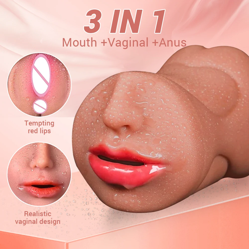 Artificial Vagina Realistic Masturbator Cup 3 IN 1 Male Soft Pocket Pussy Deep Throat Oral Blowjob Silicone Massager Sex Toys