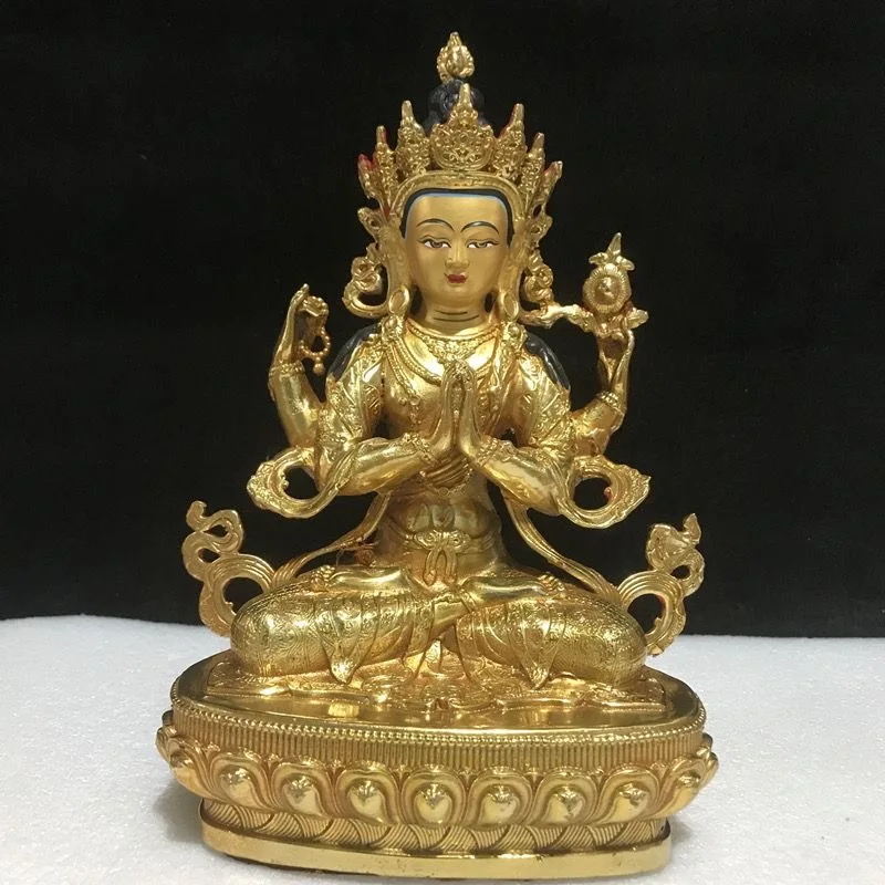 

Special Offer # Buddhism Aisa HOME gilded copper Four arm GUAN YIN Buddha statue bless family safe good luck