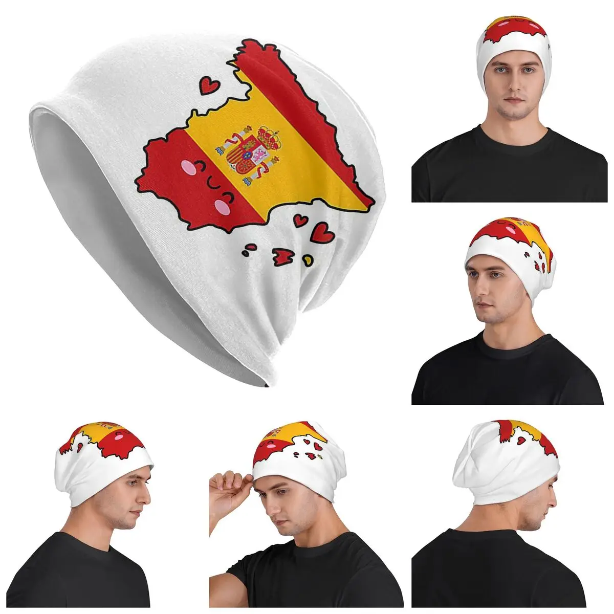 

Spain Flag Map Smile With Love Warm Knitted Cap Fashion Bonnet Hat Autumn Winter Outdoor Beanies Hats for Men Women Adult