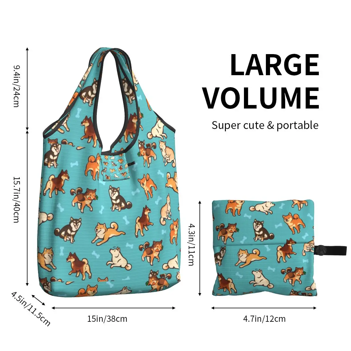 Reusable Cute Shiba Inu Dog Shopping Bag Women Tote Bag Portable Japanese Pet Animal Grocery Shopper Bags