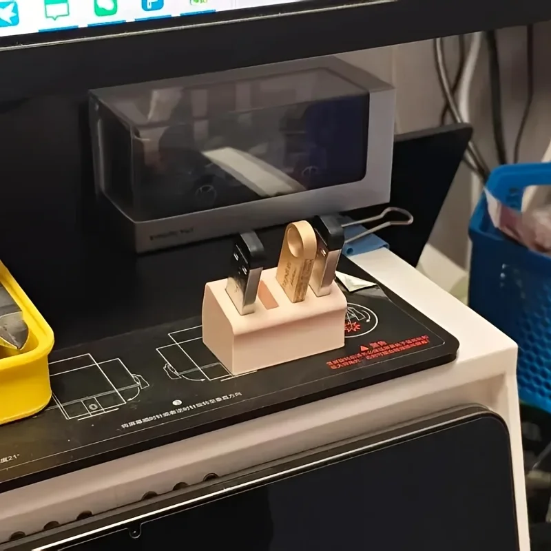 4 Slots USB Drive Storage Holder Desktop Organizer Box Flash Drive Sorting Rack For Office Digital Accessories Computer Desk Sto