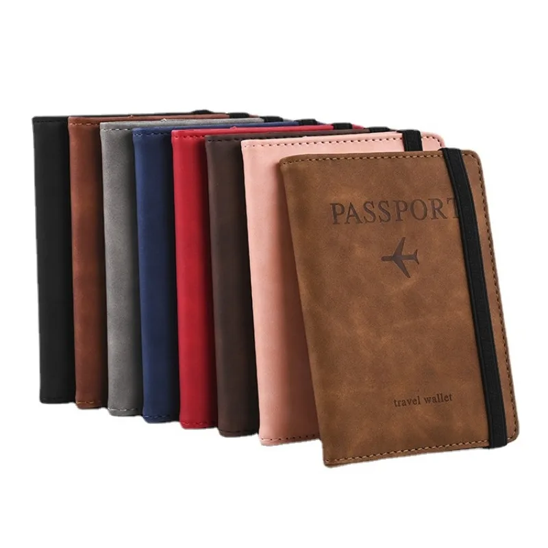 

PU Leather Tie Strap Passport Case Cover Plane Ticket Holder Passport Protector Case Holder Sleeve with Credit ID Cards Slot