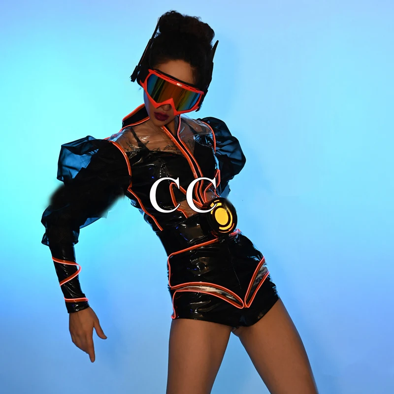 テックスタイル黒革ポールダンス衣装女性ゴーゴーダンサー衣装バーナイトクラブ DJ DS レイブ服ステージ服 XS10091