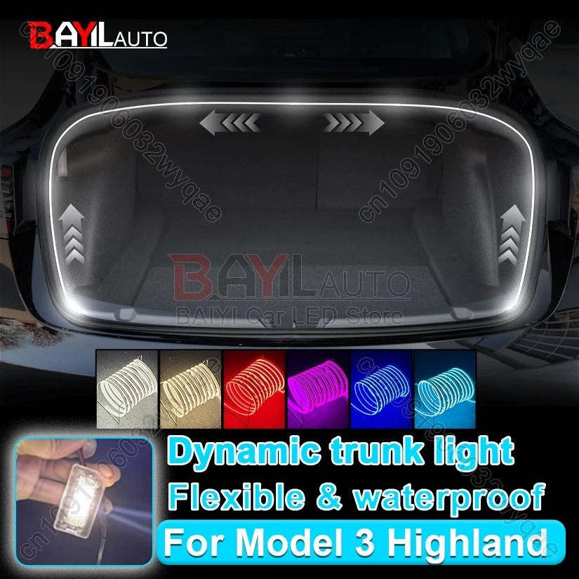 

For Tesla Model 3 Highland 2024-2025 Dynamic trunk light, Auto ON/OFF Rear Trunk Brighten LED Strip, For MODEL 3 car Accessories