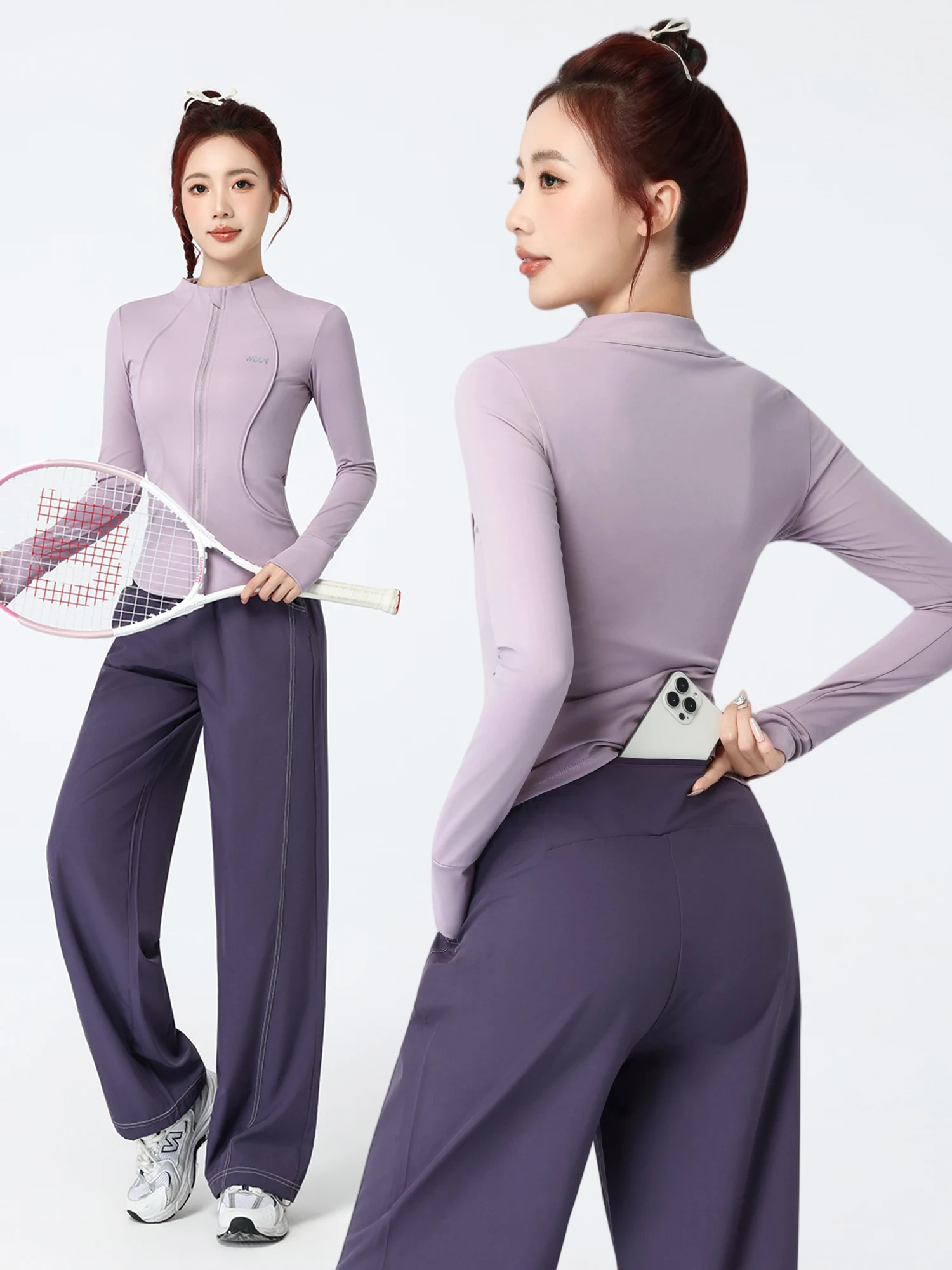 여성용 야외 러닝 스포츠 슈트 긴 소매 퀵 드라이 슬림핏 트레이닝 자켓 하이웨이스트 바지 투피스 세트