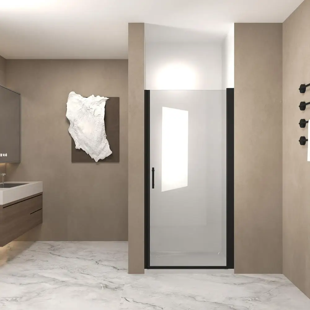

28x72 Pivot Shower Door Matte Black Aluminum Frame with 6mm Tempered Glass Stainless Steel Handle for Modern Bathroom