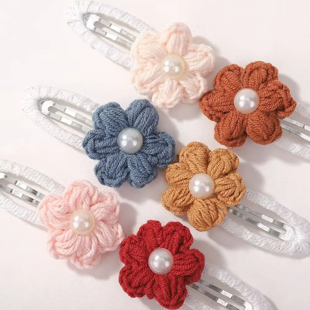 

2.4" Crochet Daisy Flower Hair Clips for Girls Floral Hairpins Baby Girls Sunflower BB Barrettes Kids Hair Accessories Children