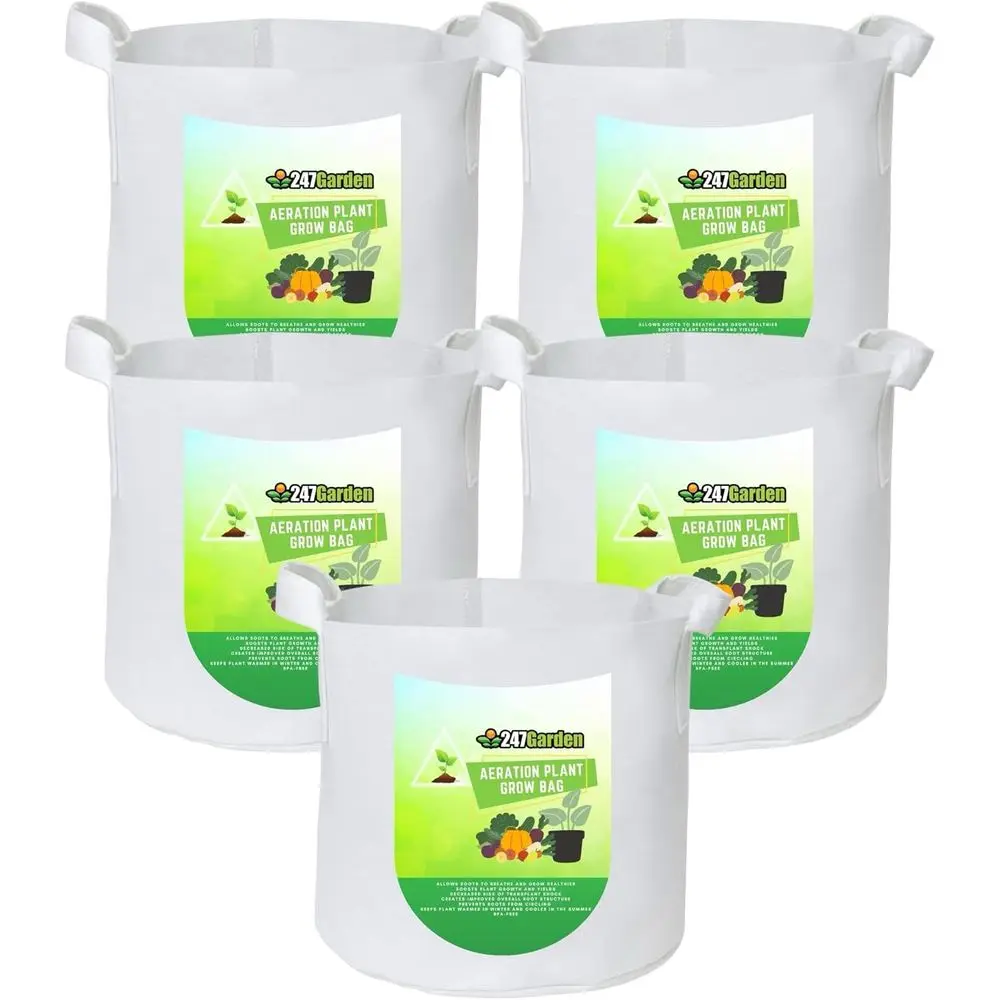 5-Pack 30 Gallon Grow Bags/Aeration Fabric Pots with Handles (260GSM, White, 15.5H x 24D)