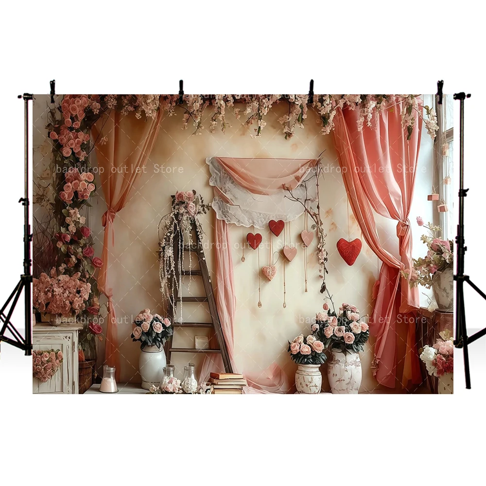 Mehofond dia dos namorados boho fotografia cenários rosa cortina floral coração vermelho adulto retrato fundos photo studio