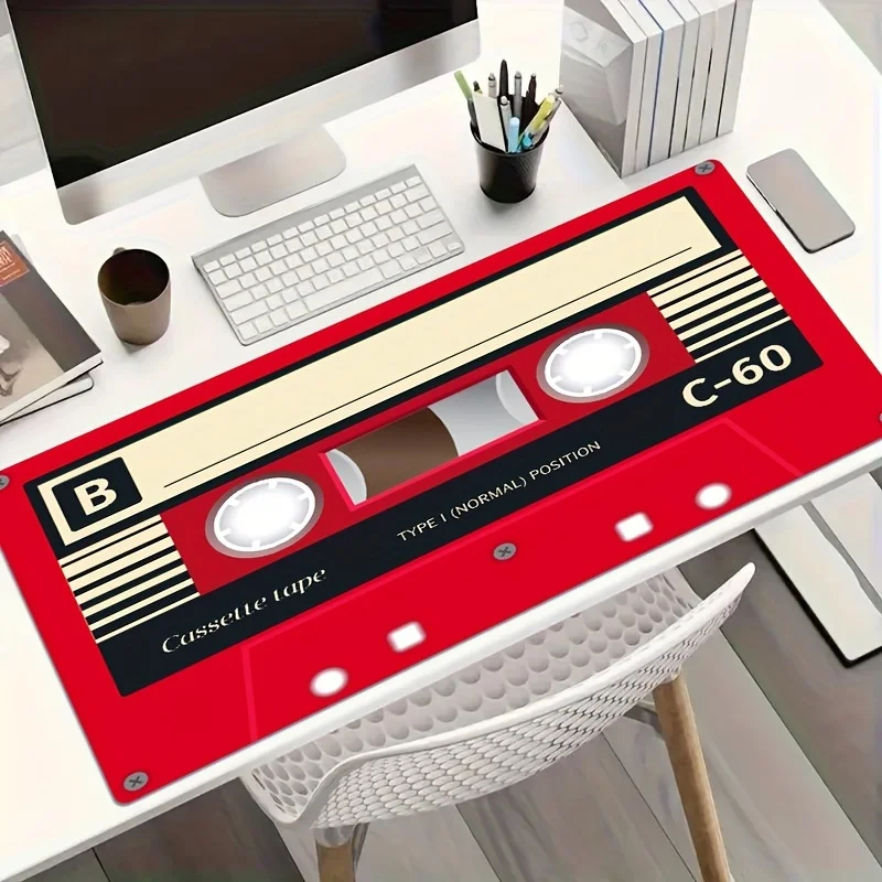 

Red Vintage Music Cassette Tape Mouse Pad Home Office Gaming Desk Mat with Non-Slip Gaming Setup Accessory Mouse Mat Desktop