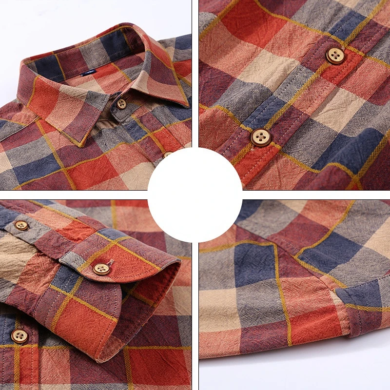 New Arrivals Square Plaid & Wide Striped Shirt 100% Cotton Business Social Formal Shirts Casual Men Shirt Long Sleeve Slim Fit