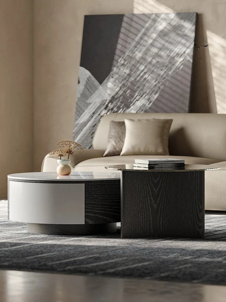 

Круглый комбинированный чайный столик с каменной тарелкой в скандинавском античном стиле