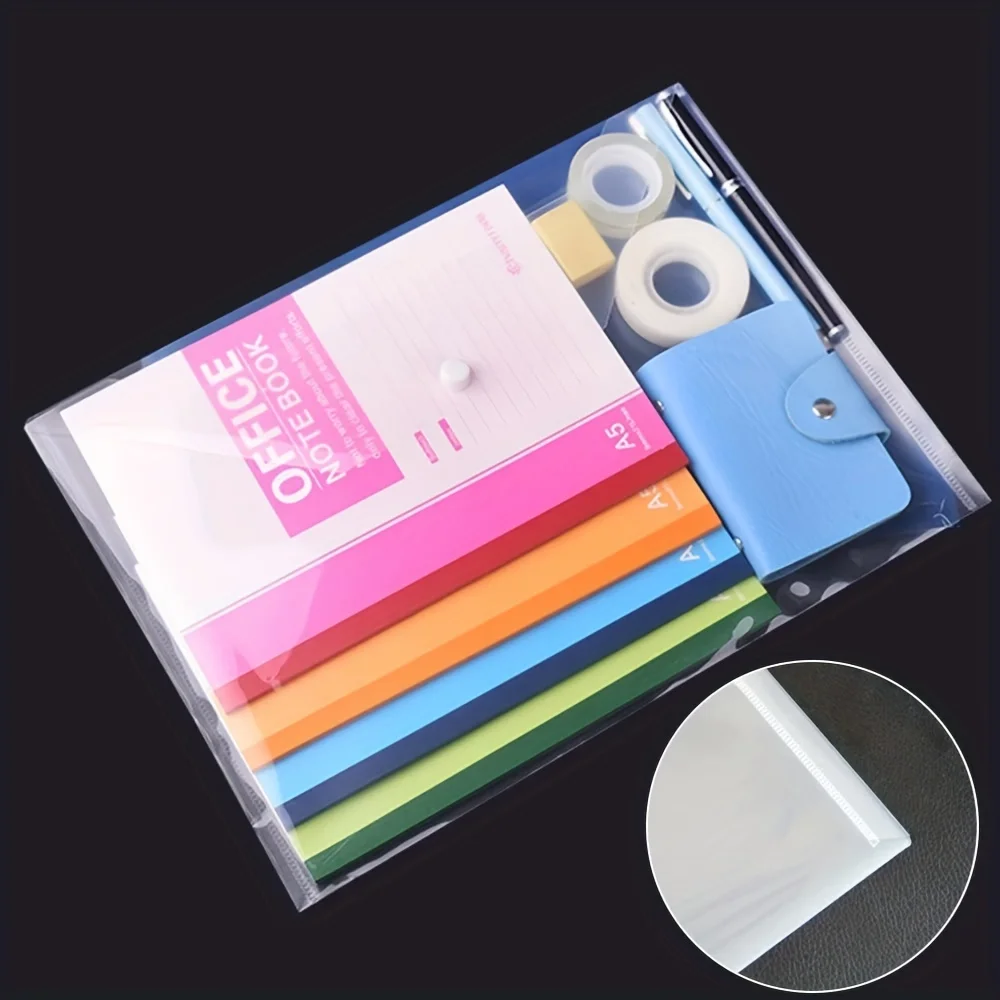 20 packs, plastic envelope, transparent reusable poly envelope waterproof folder with buttons, A4 size, for school office suppli