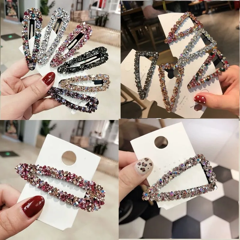 New Shiny Rhinestone Elegant Colour BB Hair Clips Women Girl Crystal Hairpin Headdress Fashion Barrettes Hair Accessories Gift