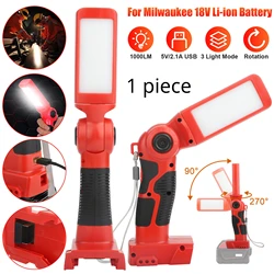 12W 1000LM LED Flashlight Work Light For Milwaukee 18V Li-ion Battery Jobsite Handheld Spotlight Desk Lamp with USB Port 1 piece