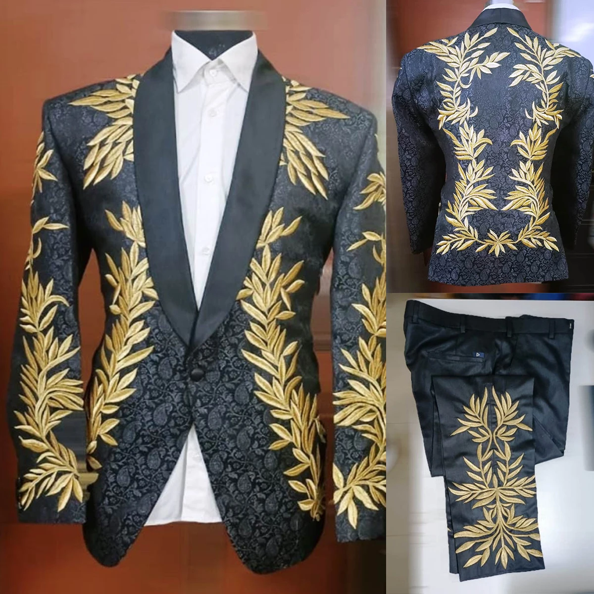 Luxury Men's Wedding Suits Shawl Lapel Tuxedos Embroidery 2 Pieces Business Groom Wear For Male Jacket With Pants Customize